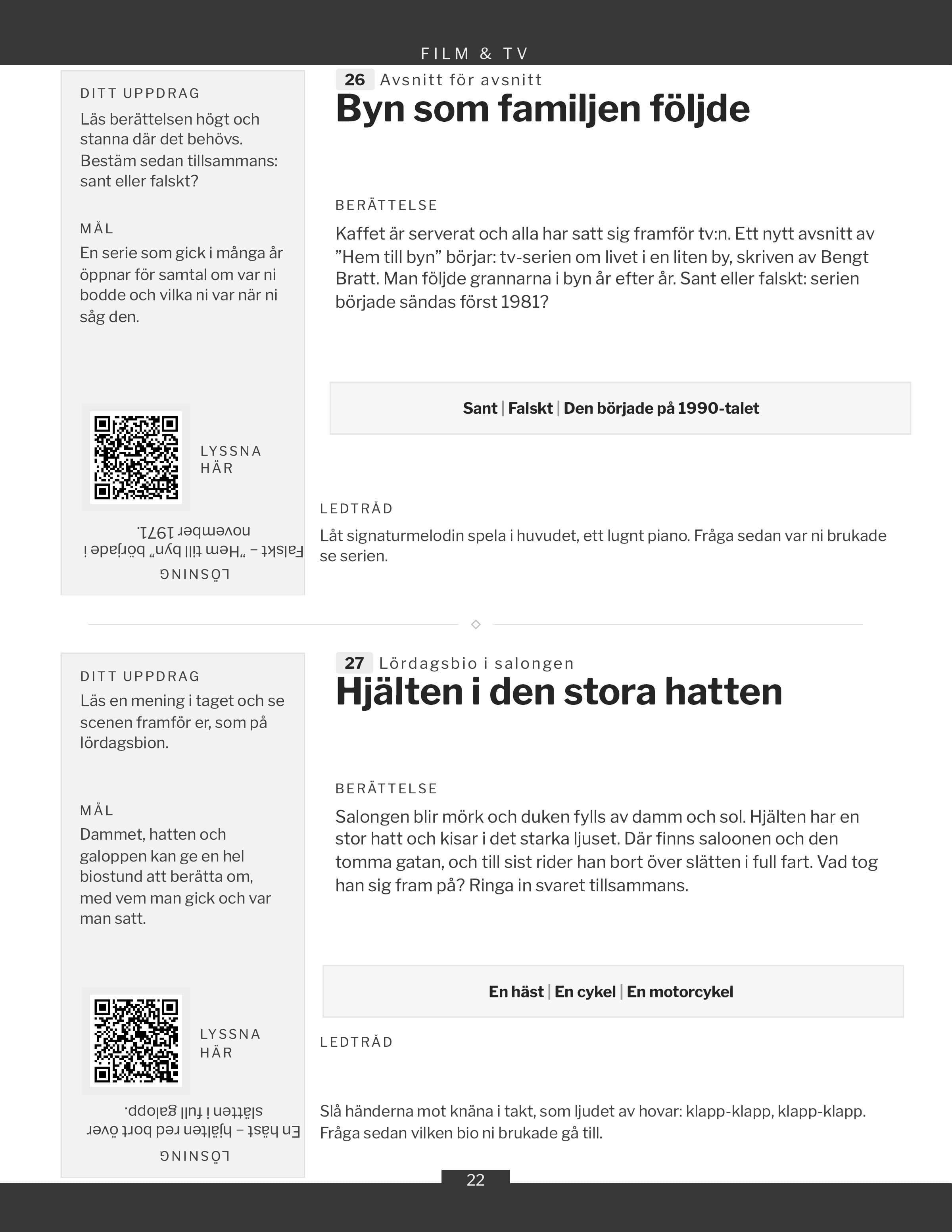 En sida ur rubriken Film och tv, två spel och deras ruta