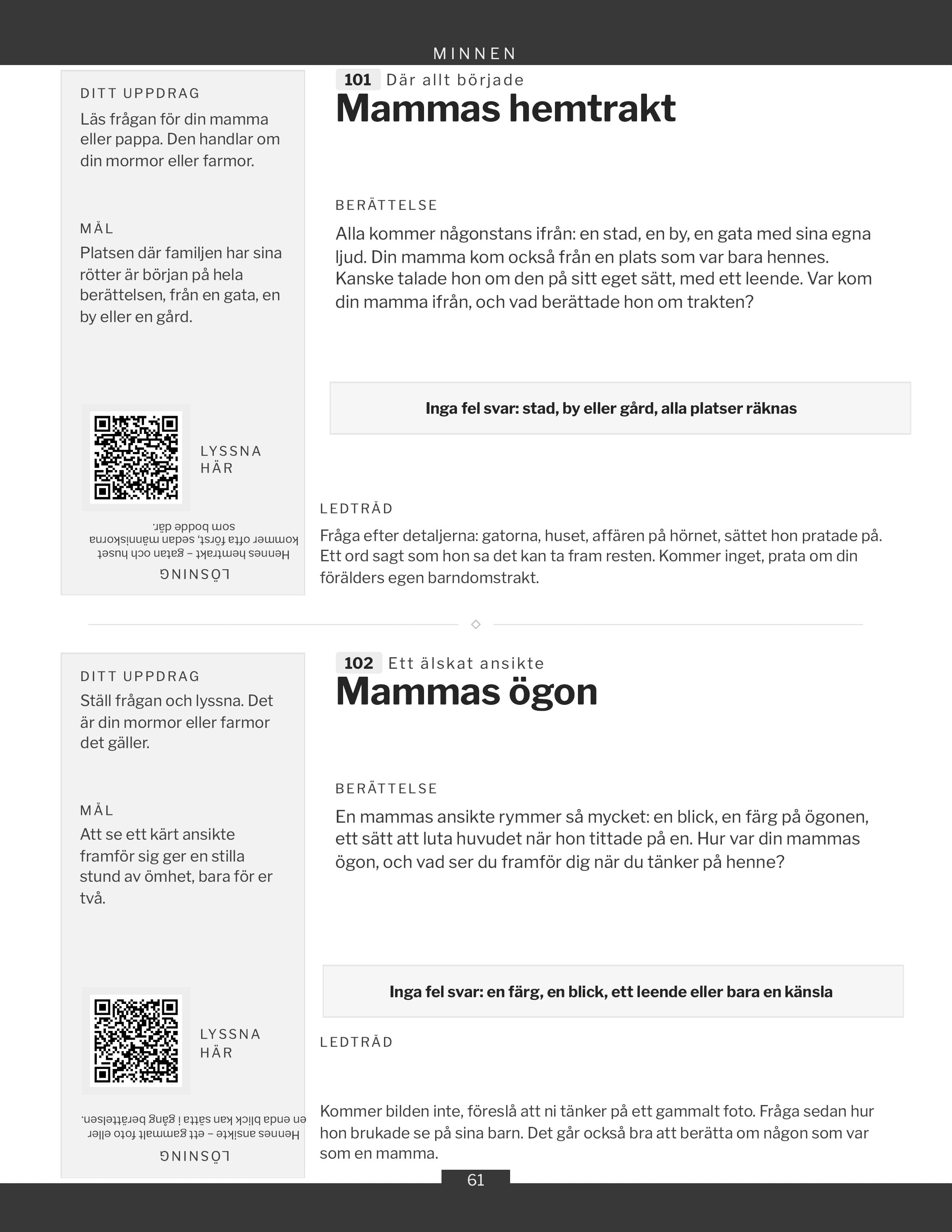 En sida ur rubriken Minnen, två spel och deras ruta
